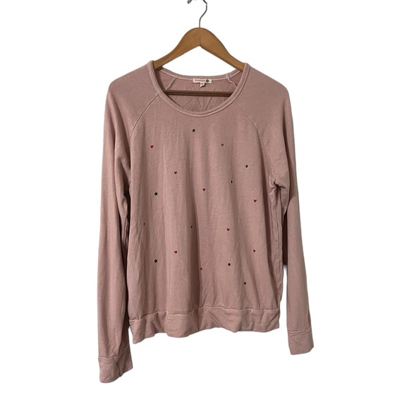 Sundry Pink Hearts Long Sleeve Sweater Top Pullover - Picture 3 of 5